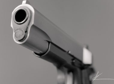 A close up shot of the Colt 1911